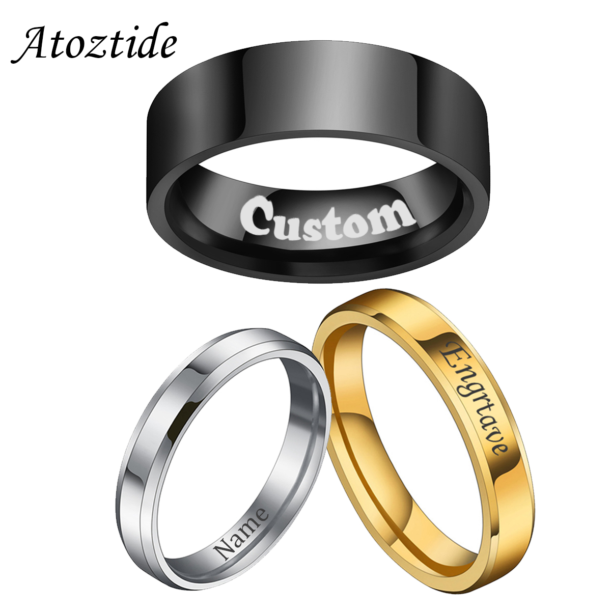 Initial Ring Custom - Atoztide 4/6/8mm Personalizzato Incisione Nome Data