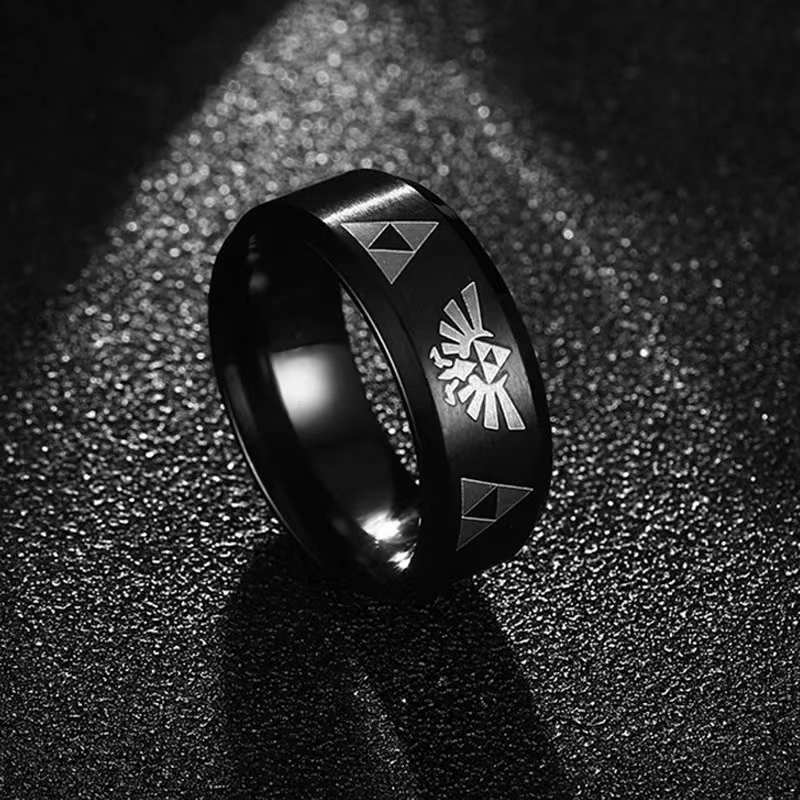 Initial Ring Custom - Anello a fascia triangolare Triforce Anime