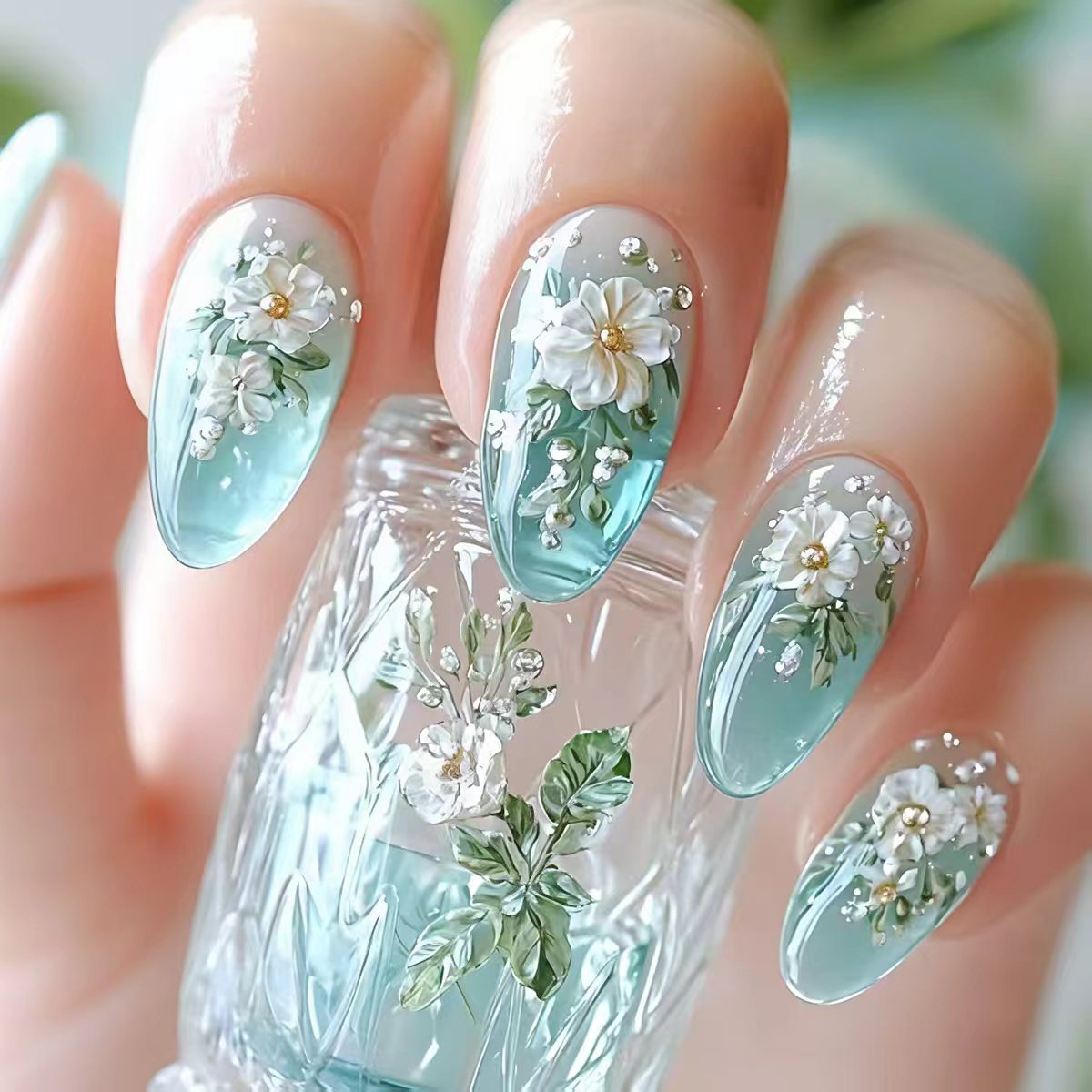 Pressed Flower Art - Unghie finte di media lunghezza per
