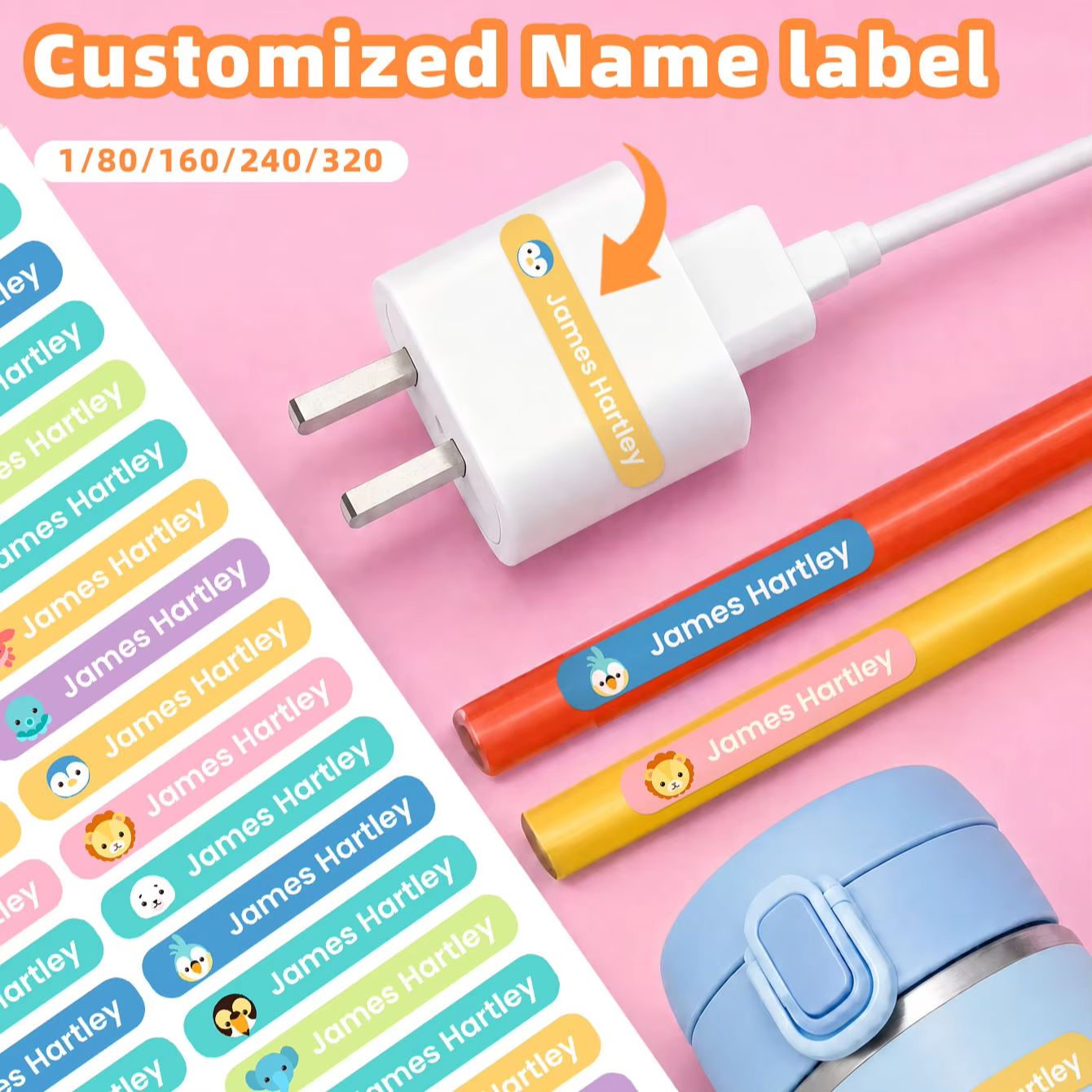 Personalized Name Box - 1-320 pezzi di adesivi personalizzati con