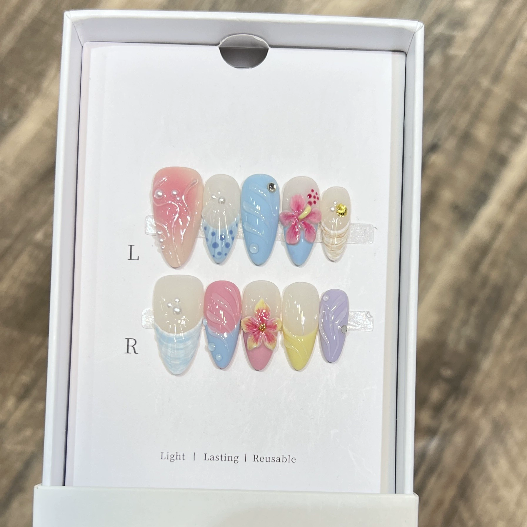 Pressed Flower Art - 10 Pezzi Unghie Finte Nude Lattiginose